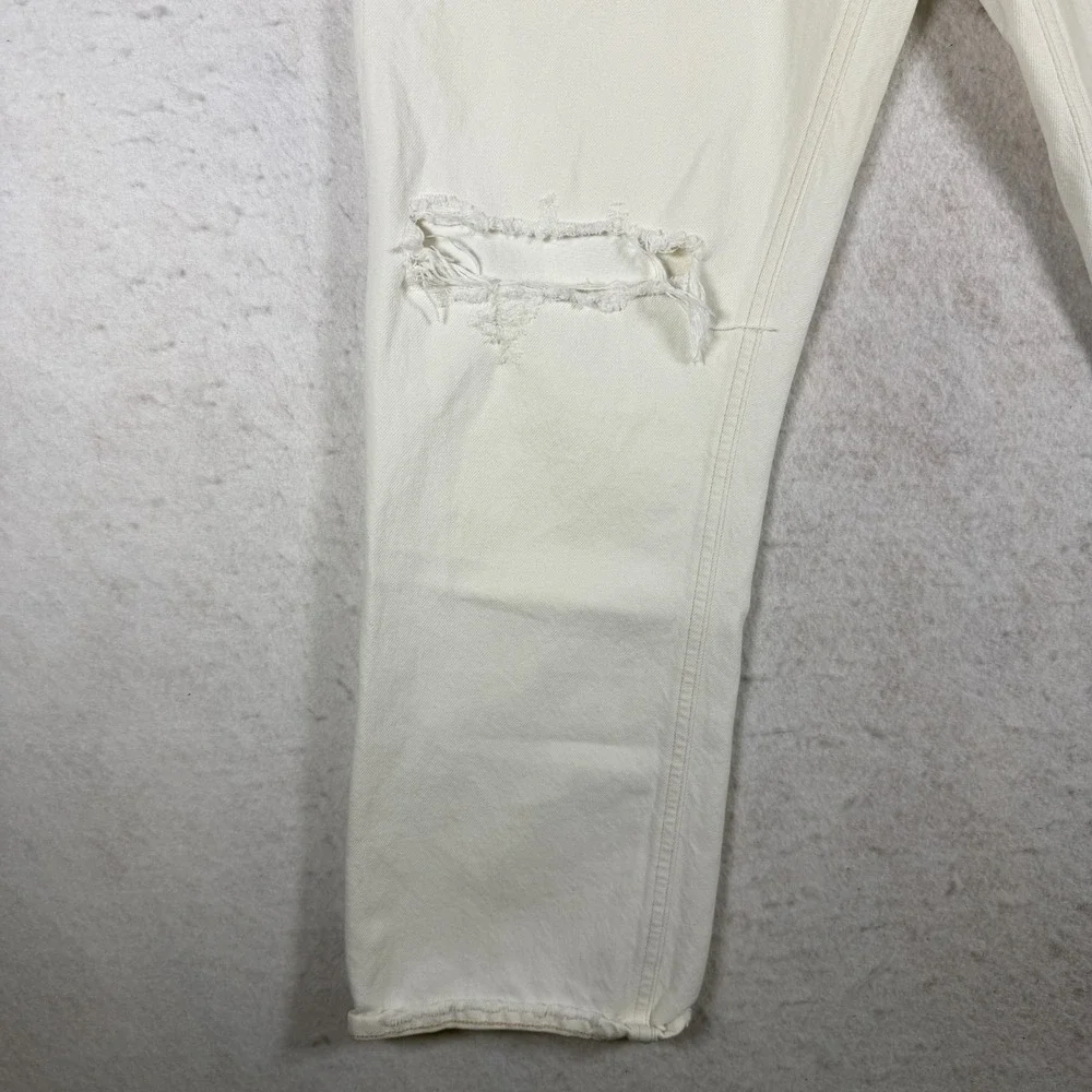 AGOLDE Womens Size 32 White Destroyed Knee Straight Leg‎ Button Fly Jeans
